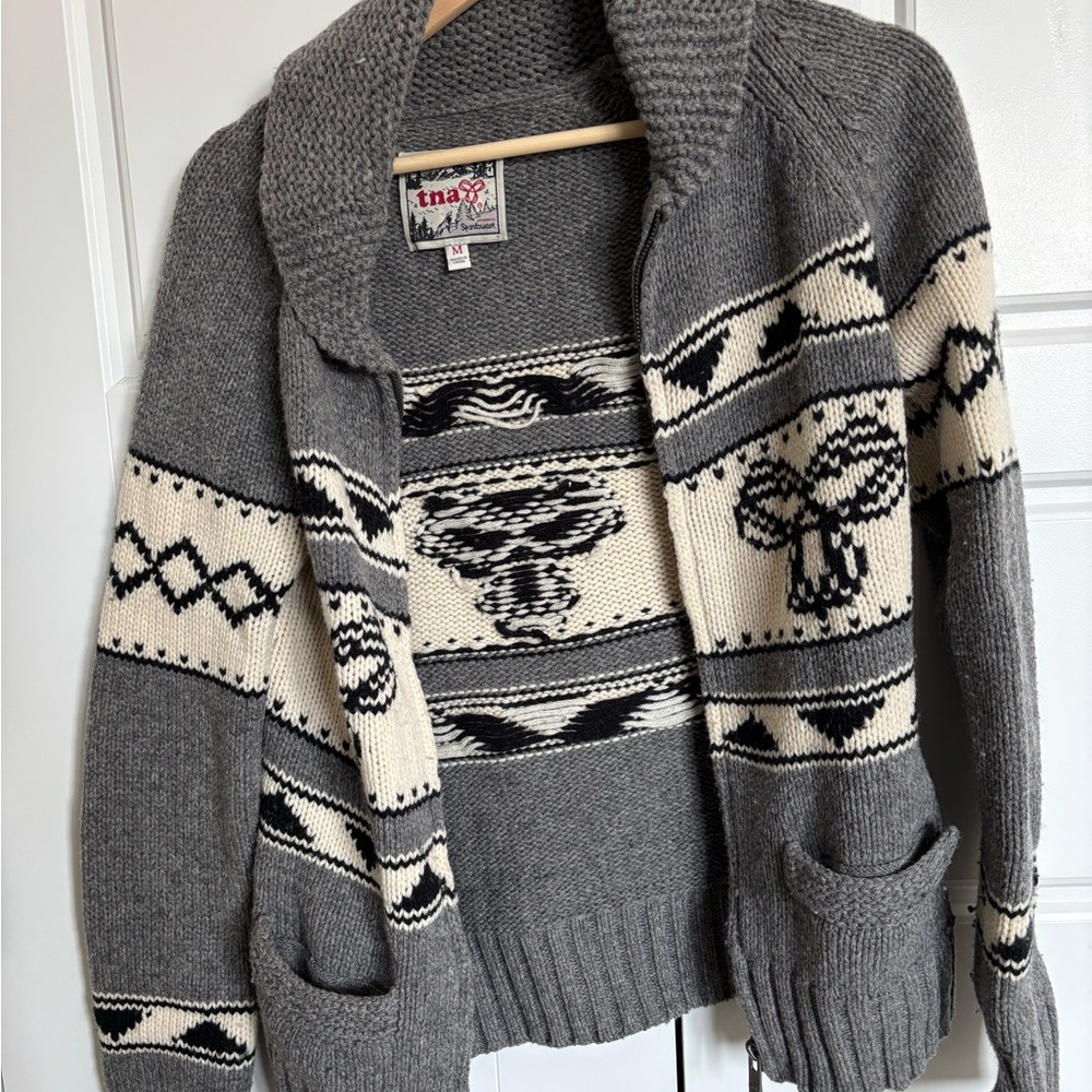 TNA Women's Gray and Cream Cardigan